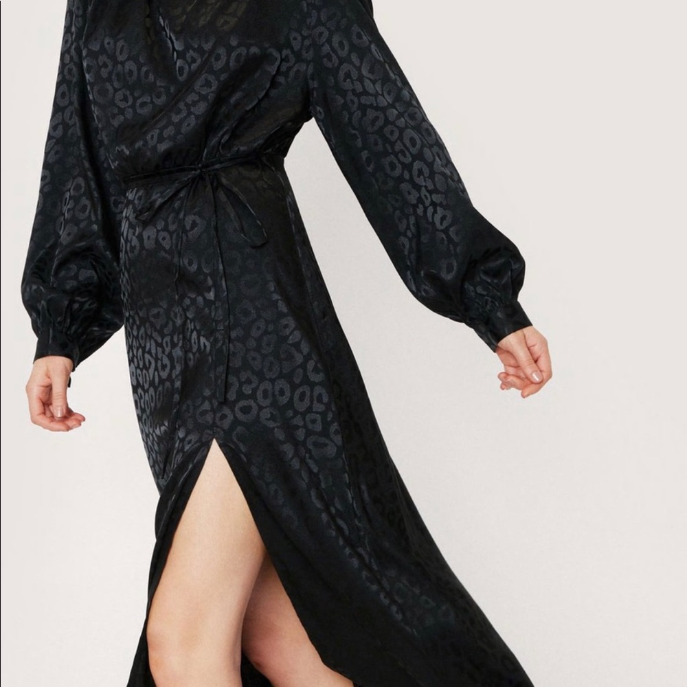 Animal Jacquard Satin High Neck Midi Dress - Picture 3 of 6